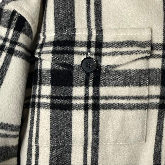 AllSaints Luella Check Jacket Black White Buffalo Plaid Medium Sherpa Lined - Picture 4 of 12